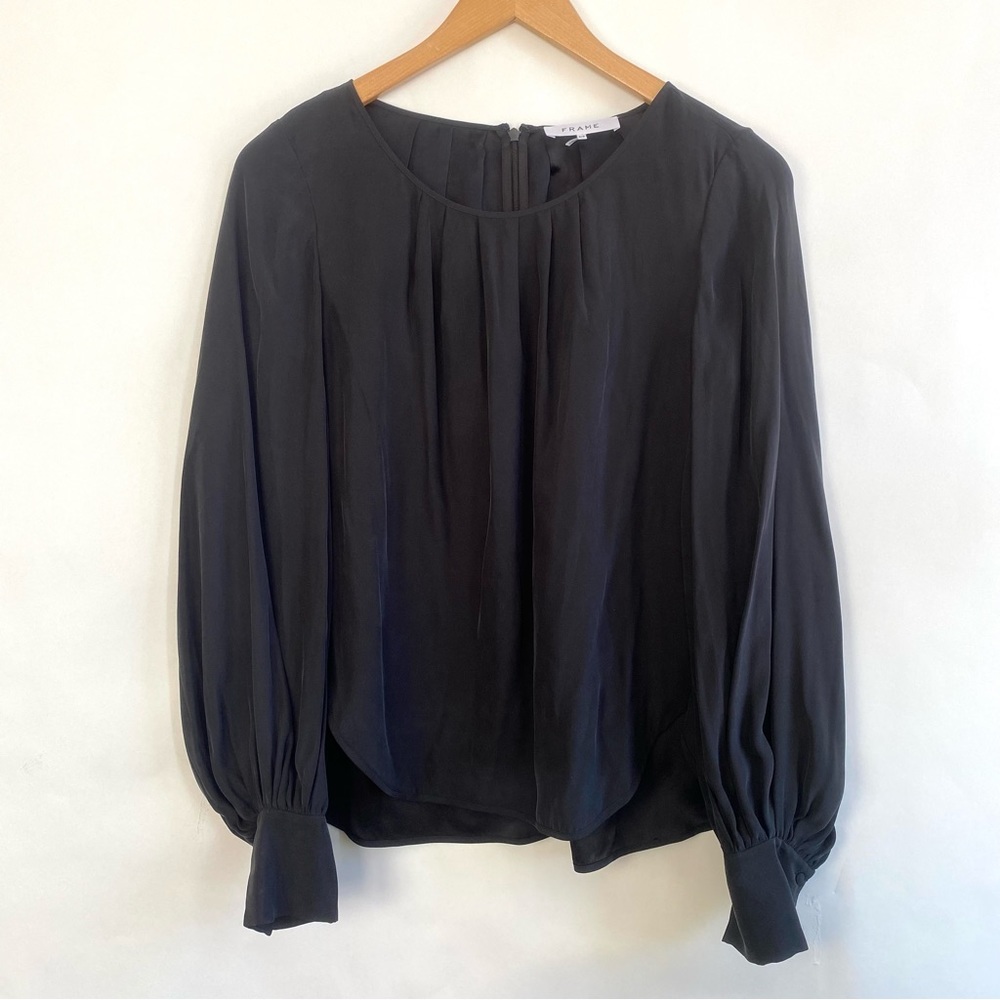 Frame 100% Silk Long Sleeve Black Blouse S